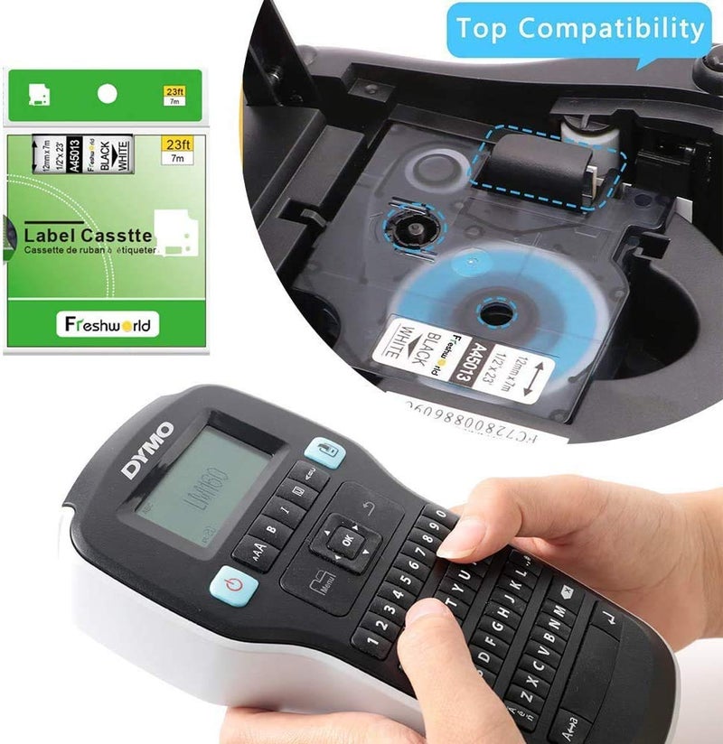 Freshworld 6-Pack Compatible Dymo D1 Label Tape Replacement for DYMO Label Maker Refills D1 45013 45010 45016 45017 45018 45019 Label for Dymo LabelManager 160 280 PnP 360D 210D 420P  1/2 Inch x 23 Ft - Image 2